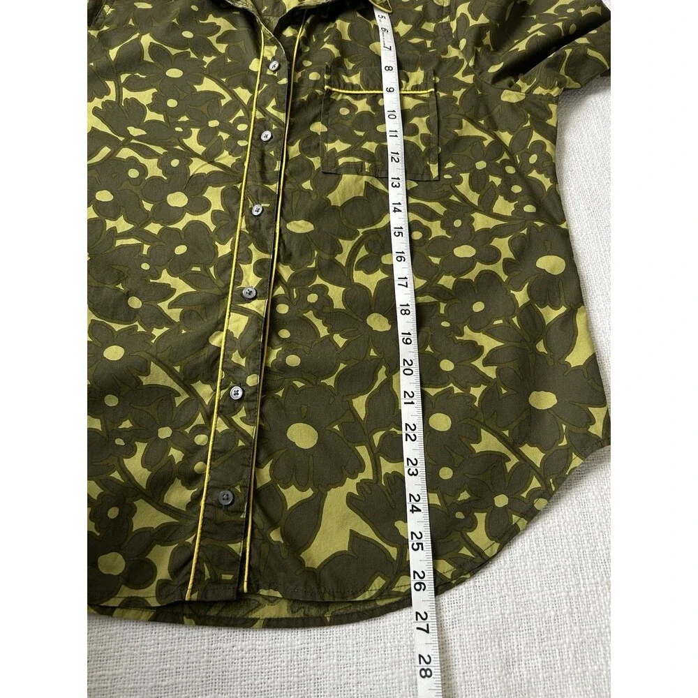 J. Crew Womens M Olive Green Camo Floral Long Sleeves Button Up Shirt Pockets